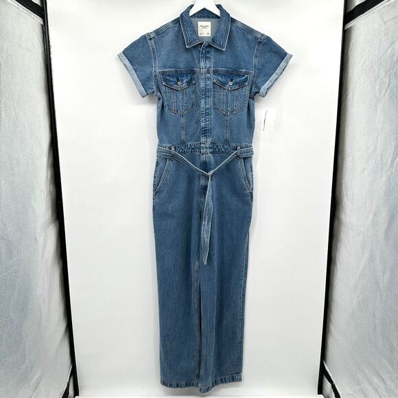 Abercrombie Fitch 90s Relaxed Denim Jumpsuit Size Large Tall LT Straight Leg New - Picture 16 of 16